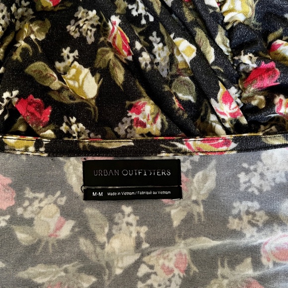 Urban Outfitters Green Floral Cinched V-Neck Mini Dress | Size M - Picture 3 of 5